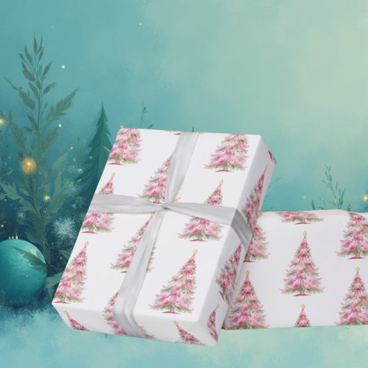 Roze Kerstboom Cadeaupapier