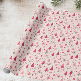 Roze kerstboom cadeaupapier