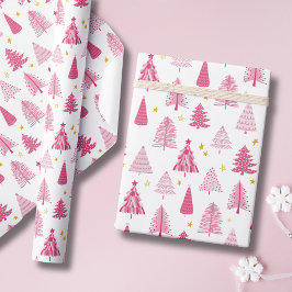 Roze kerstboom cadeaupapier