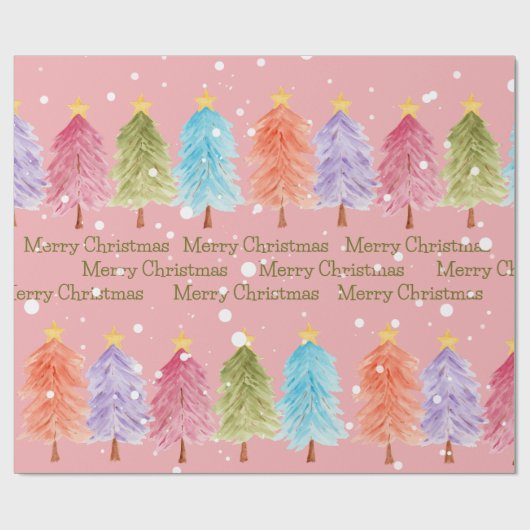 Roze kerstboom cadeaupapier (Vlak)
