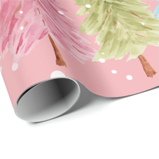 Roze kerstboom cadeaupapier (Rol Hoek)