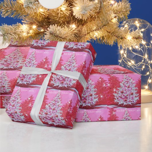 roze kerstboom cadeaupapier (Feestdagen)