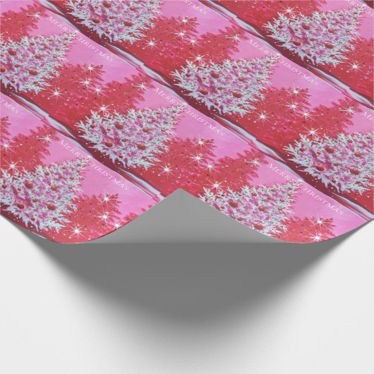  roze kerstboom cadeaupapier (Hoek)