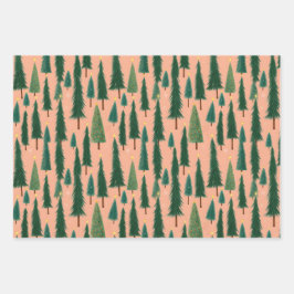 Roze Kerstboom Cadeaupapier, Modern Kerst Inpakpap Inpakpapier Vel