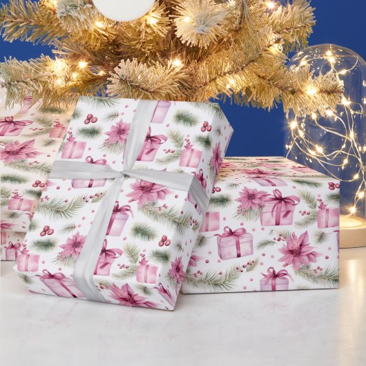  roze kerstboom & cadeaupatroon cadeaupapier (Feestdagen)