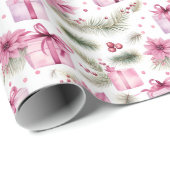  roze kerstboom & cadeaupatroon cadeaupapier (Rol Hoek)