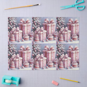 Roze Kerstboom & Cadeaus Decoupage Tissuepapier