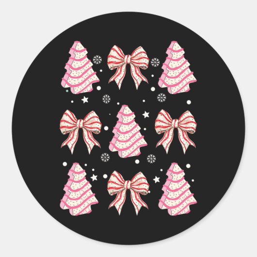 Roze Kerstboom Cake Trendy Coquette Bow Chris Ronde Sticker (Voorkant)