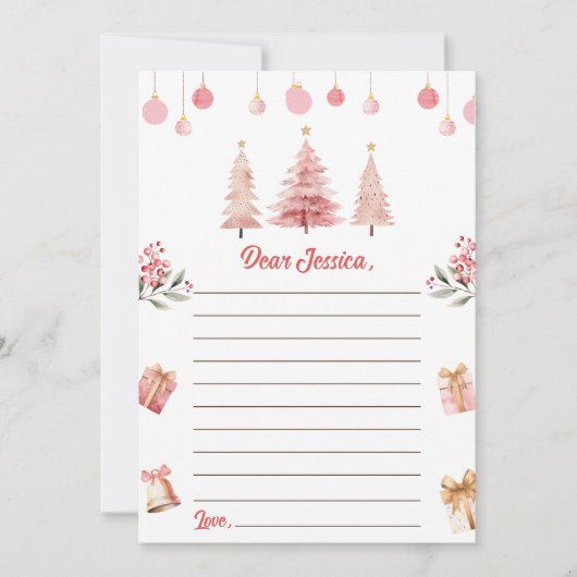 Roze Kerstboom Capsule Nota Bericht Kaart (Voorkant)