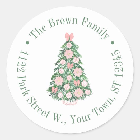 Roze Kerstboom Chinoiserie retouradres Ronde Sticker (Voorkant)