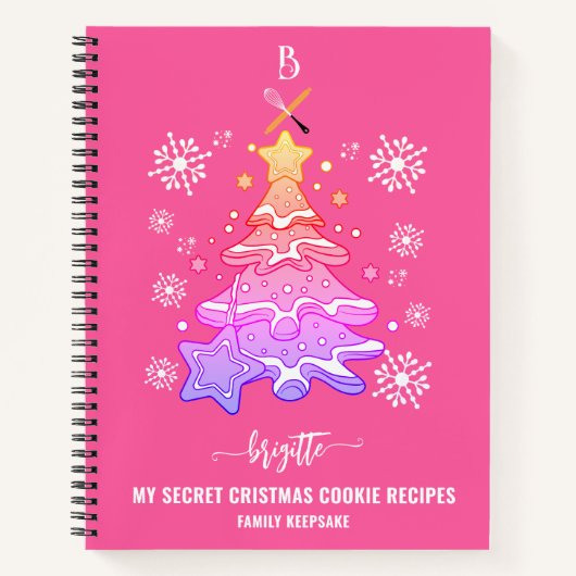 Roze Kerstboom Cookie Baking Crew Sneeuwvlokken Notitieboek (Voorkant)