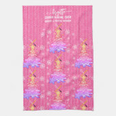 Roze Kerstboom Cookie Baking Crew Sneeuwvlokken Theedoek (Verticaal)