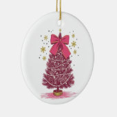 Roze Kerstboom Coquette Bow Kerstvakantie Keramisch Ornament (Rechts)