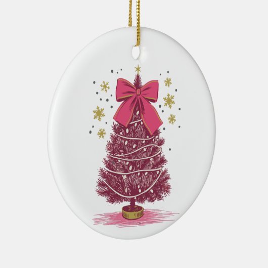 Roze Kerstboom Coquette Bow Kerstvakantie Keramisch Ornament (Rechts)