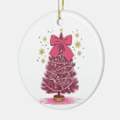 Roze Kerstboom Coquette Bow Kerstvakantie Keramisch Ornament (Links)