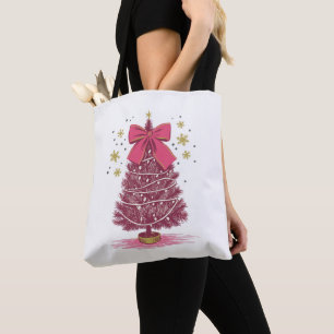 Roze Kerstboom Coquette Strik Kerstvakantie Tote Bag