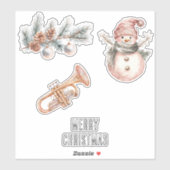 Roze Kerstboom Dennenzapels Ornamenten Trompet Sticker (Vel)