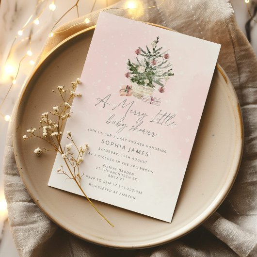 Roze kerstboom een vrolijk klein baby shower kaart