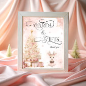 Roze kerstboom en Baby herten Kaarten en geschenke Poster