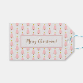 Roze Kerstboom en Golden Star Gift Label Cadeaulabel