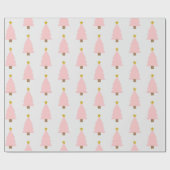 Roze Kerstboom en Gouden Ster, Groot Motief Cadeaupapier (Vlak)