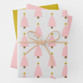 Roze Kerstboom en Gouden Ster, Pink 'n Gold Inpakpapier Vel