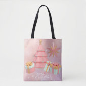 Roze kerstboom en gouden sterren tote bag (Voorkant)