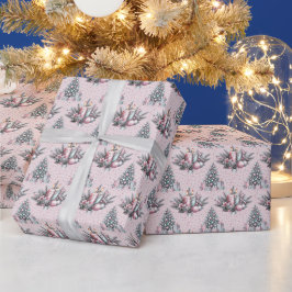 Roze kerstboom en kaars inpakpapier