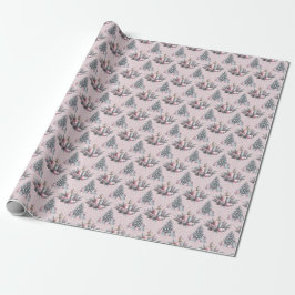 Roze kerstboom en kaars inpakpapier