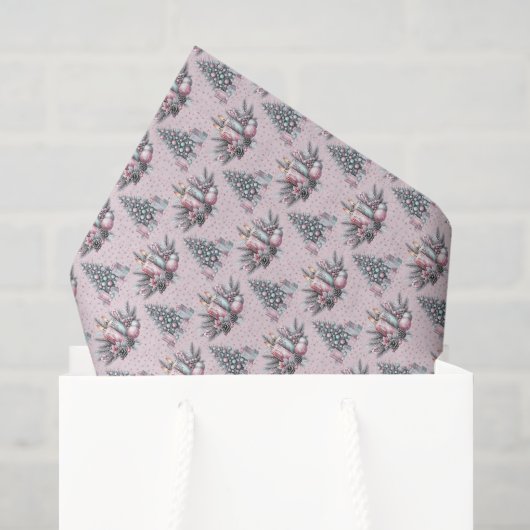 Roze Kerstboom en Kaars Tissuepapier (Cadeauzakje)