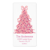 Roze kerstboom en lint retouradres etiket (Voorkant)