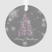 Roze kerstboom en Ornament met sneeuwvlokken (achterkant)