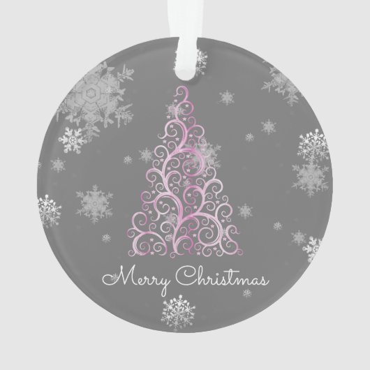 Roze kerstboom en Ornament met sneeuwvlokken (achterkant)