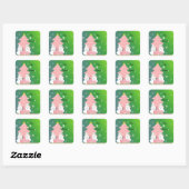 Roze Kerstboom en Sneeuwmannen Vierkante Sticker (Vel)