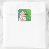 Roze Kerstboom en Sneeuwmannen Vierkante Sticker (Tas)