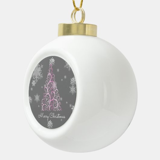 Roze kerstboom en sneeuwvlokken keramische bal ornament (Rechts)