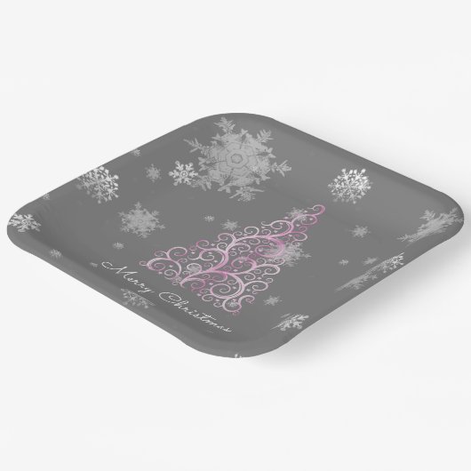 Roze kerstboom en Snowflakes Bord van papier (Gebogen)