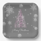 Roze kerstboom en Snowflakes Bord van papier (Voorkant)