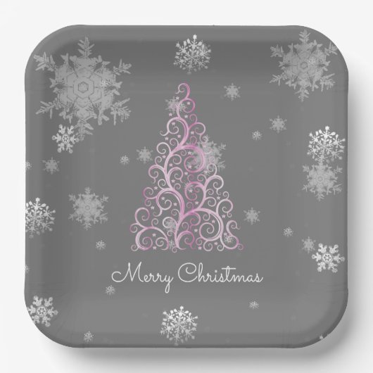 Roze kerstboom en Snowflakes Bord van papier (Voorkant)
