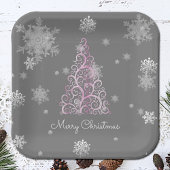 Roze kerstboom en Snowflakes Bord van papier