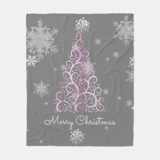 Roze kerstboom en Snowflakes Fleece Blanket (Voorkant)