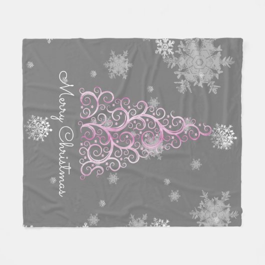 Roze kerstboom en Snowflakes Fleece Blanket Deken (Voorkant (Horizontaal))