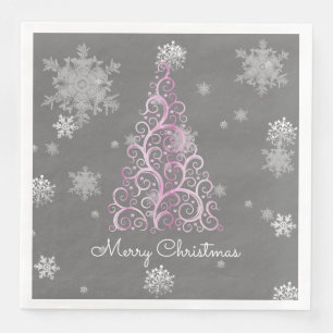 Roze kerstboom en snowflakes papier servet