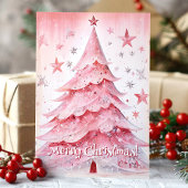 Roze kerstboom en sterren Vrolijk kerstfeest Feestdagen Kaart