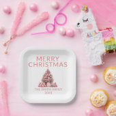 Roze Kerstboom Feest Papieren Bordje (Feest)