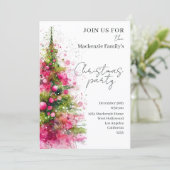 Roze Kerstboom Feest Persoonlijke Uitnodiging (Staand voorkant)