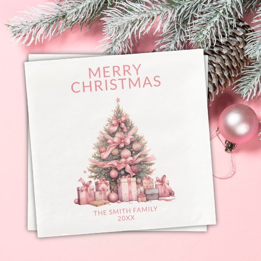 Roze Kerstboom Feest Servet