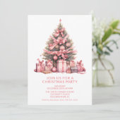 Roze Kerstboom Feest Uitnodiging (Staand voorkant)