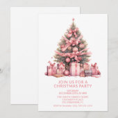 Roze Kerstboom Feest Uitnodiging (Voorkant / Achterkant)