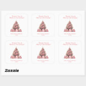 Roze Kerstboom Feest Vierkante Sticker (Vel)